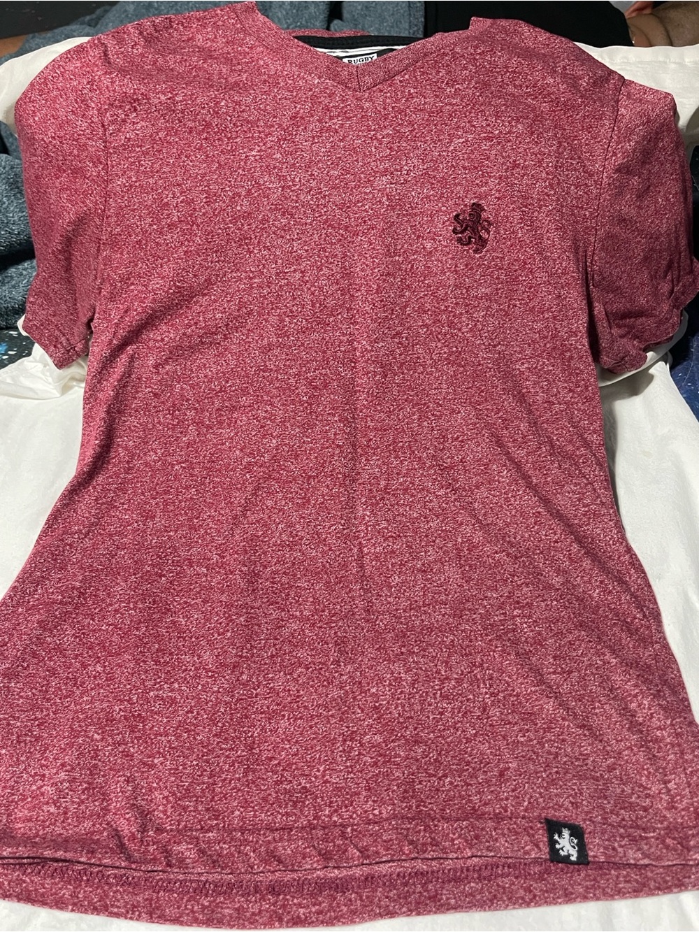 Rugby University Men's V-Neck Tee - Heather Burgundy, Size Small